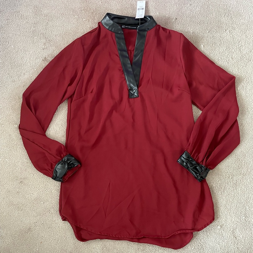 NWT New York and Company Faux Leather Lined Blouse